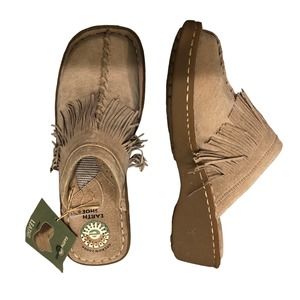 Earth Spirit Gelron 2000 Women’s 7 Fringe Suede Leather Clogs Mule Shoes